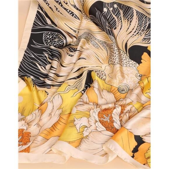 Silk Feeling Long Scarf Yellow Flower - Picture 4 of 7